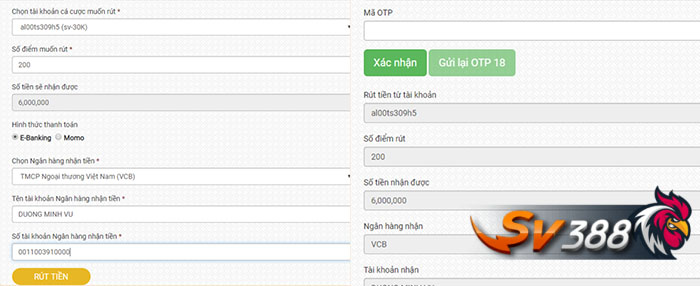 Rút tiền Sv388 qua E-banking